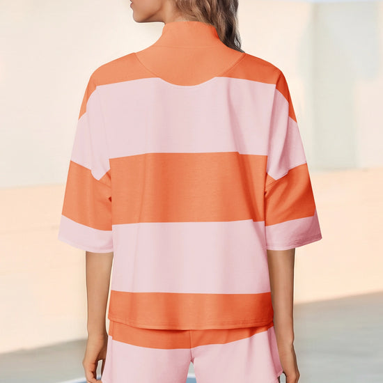 Womens Orange 2 Piece Outfits Striped Sets Fisoew - Fisoew