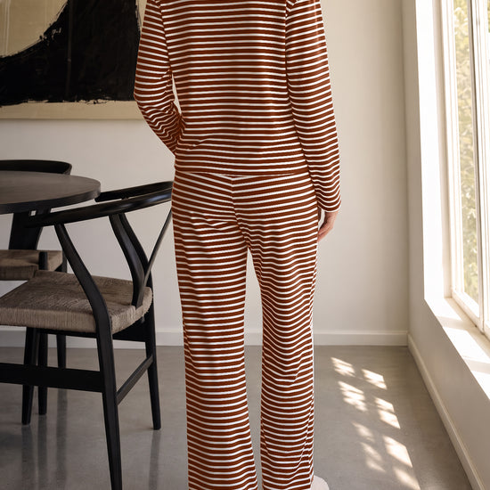 Striped Cardigan With Drawstring Pant Sets - Fisoew