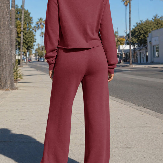 Off-Shoulder Crop Top With Wide-Leg Pants Set - Fisoew