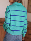 Zip Striped Oversized Turtleneck Pullover Top