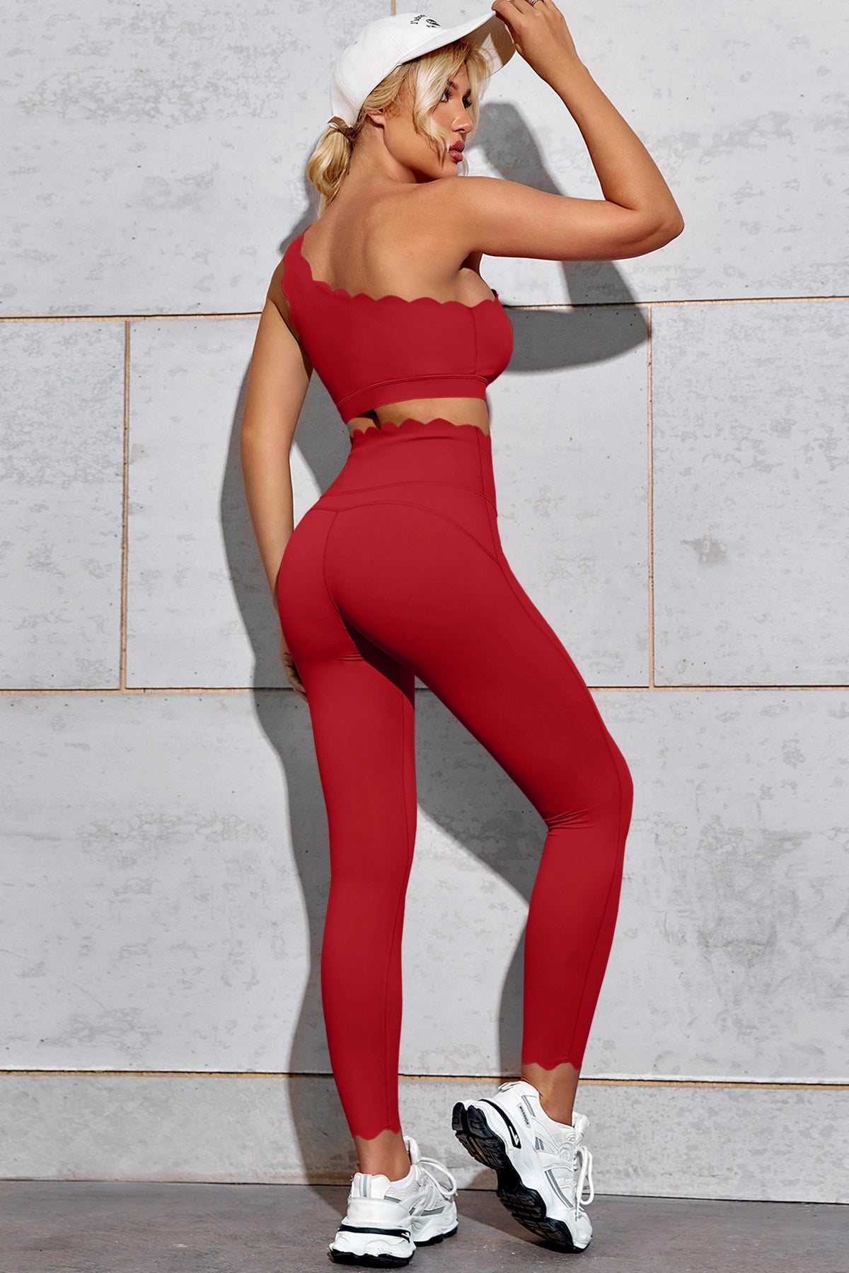 Fisoew Women's Red High Waisted Leggings Workout Sets - Fisoew