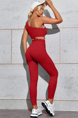 Fisoew Women's Red High Waisted Leggings Workout Sets