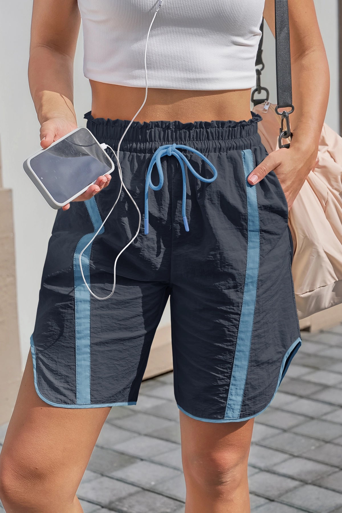 Fisoew Women's Navy Baggy Cargo Workout Running Athletic Yoga Shorts - Fisoew