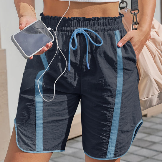 Fisoew Women's Navy Baggy Cargo Workout Running Athletic Yoga Shorts - Fisoew
