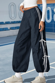 Fisoew Women’s Navy Casual Elastic Wide Leg Track Pants - Fisoew