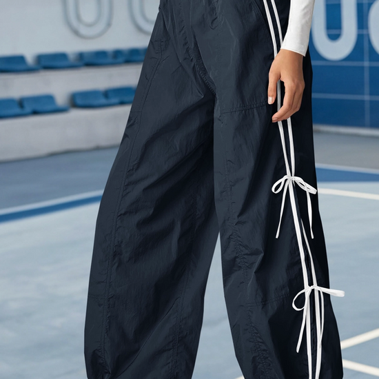 Fisoew Women’s Navy Casual Elastic Wide Leg Track Pants - Fisoew