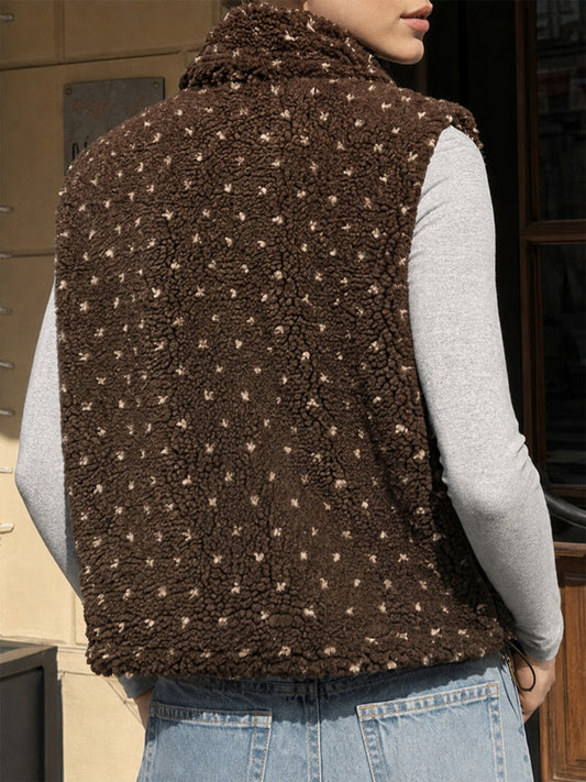 Fuzzy Fleece Sleeveless Polka Dots Vests