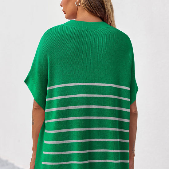 Fisoew Women's Green Striped Oversized Lounge Short Sets - Fisoew