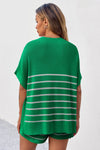 Fisoew Women's Green Striped Oversized Lounge Short Sets - Fisoew