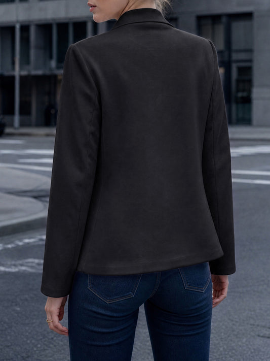 Open Front Lapel Neck Solid Blazers