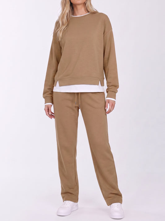 Layered Sweatshirt With Solid Pants Sets