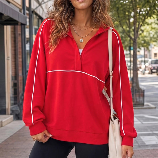 Long Sleeve Zipper Solid Sweatshirts - Fisoew