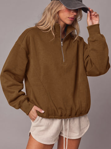 Half Zip Drawstring Waist Sweatshirts