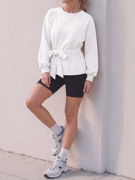 Tie Knot Wrap Long Sleeve Sweatshirts - Fisoew