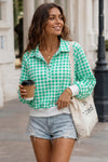 Plaid Print Lapel Neck Crop Sweatshirts