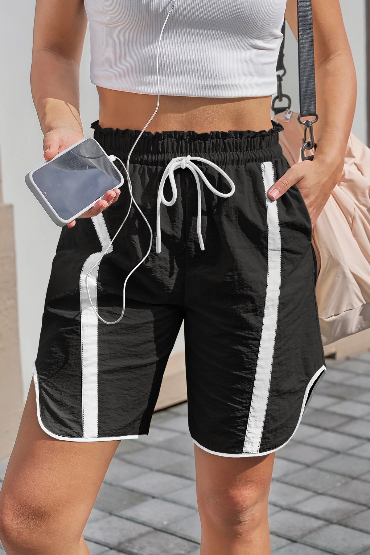 Fisoew Women's Black Baggy Cargo Workout Running Athletic Yoga Shorts - Fisoew