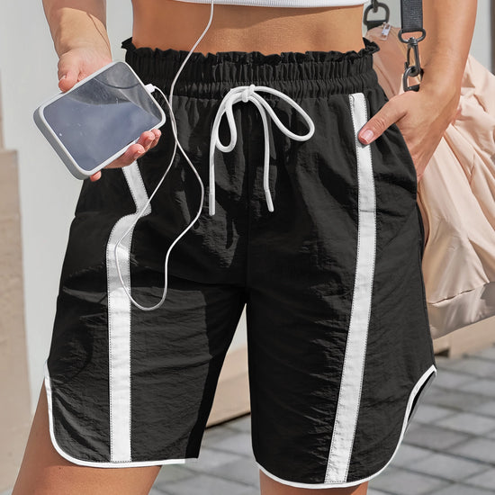 Fisoew Women's Black Baggy Cargo Workout Running Athletic Yoga Shorts - Fisoew