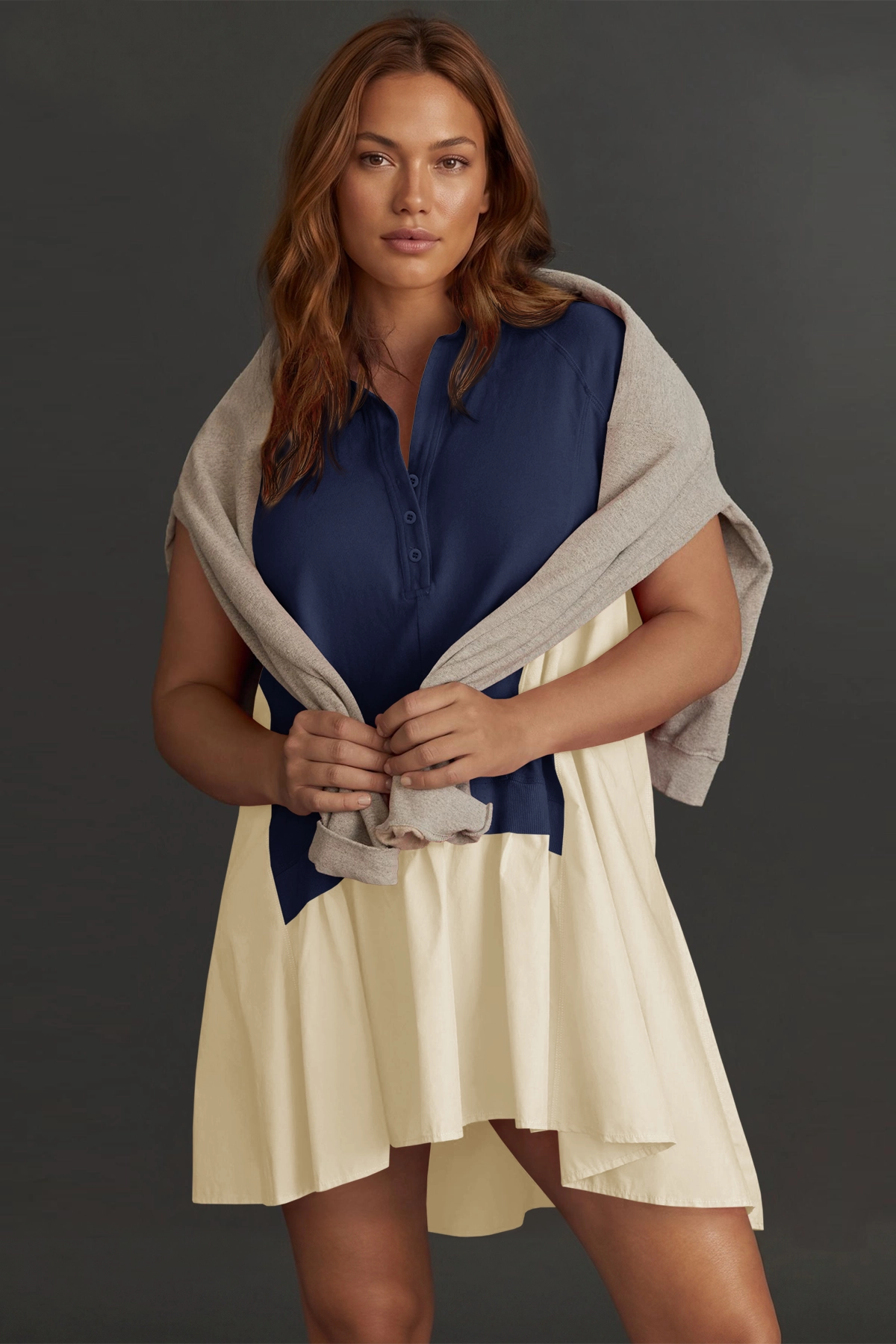 Fisoew Women's Navy Oversized Patchwork Mini Dress - Fisoew