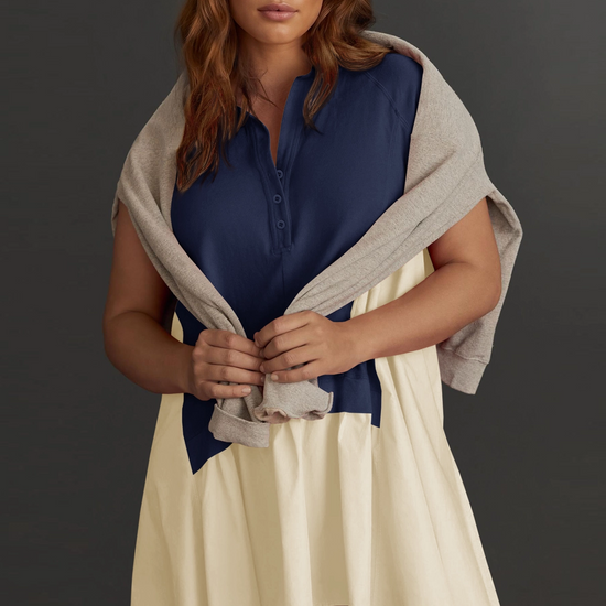 Fisoew Women's Navy Oversized Patchwork Mini Dress - Fisoew
