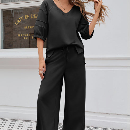 Fisoew Women‘s Black 2 Piece Loose Workout Tracksuit Sets - Fisoew