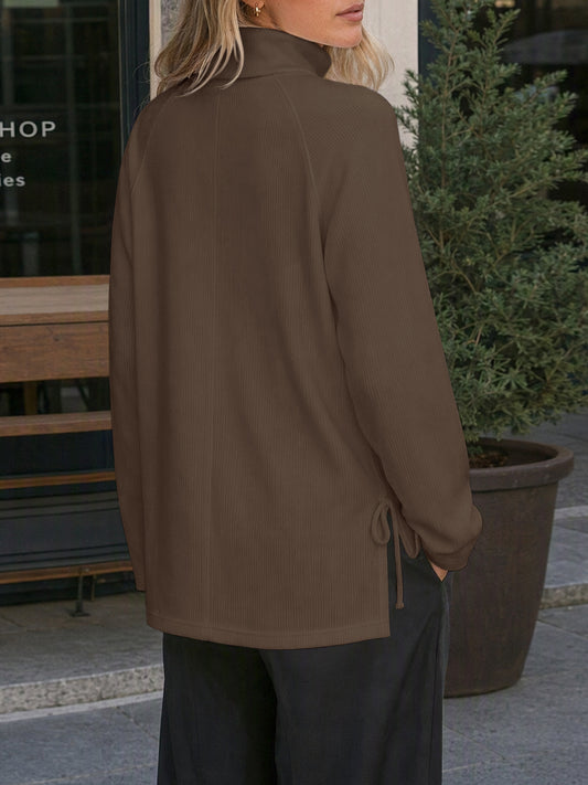 Turtleneck Oversized Ribbed Side Slit Knit Pullover