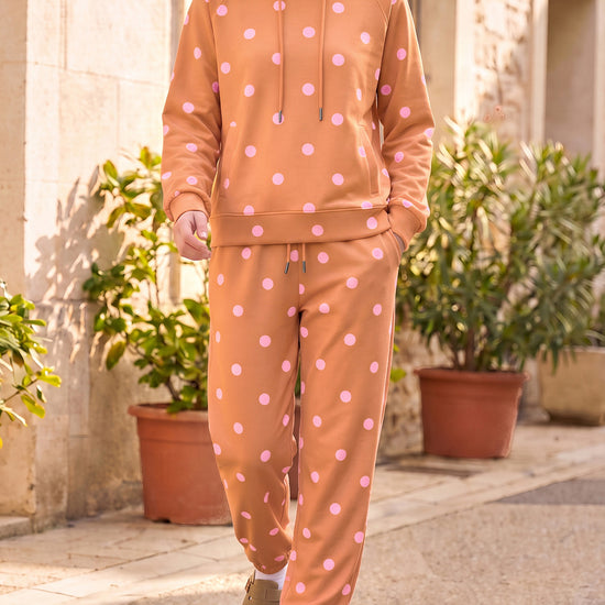 Polka Dot Long Sleeve Hooded With Jogger Pants Sets - Fisoew