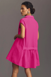 Fisoew Women's Bright Pink Oversized Patchwork Mini Dress