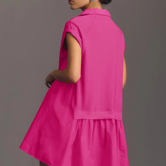 Fisoew Women's Bright Pink Oversized Patchwork Mini Dress - Fisoew