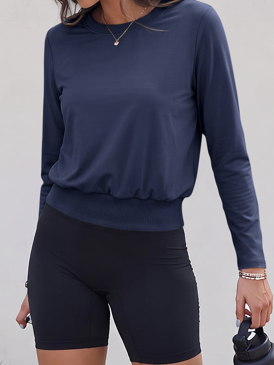 Long Sleeve Elasticity Bottom Cropped Shirts