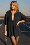 Fisoew Women's Black Oversized Deep V Neck Sweatshirts - Fisoew