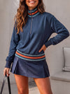 Half Zip Stripe Crop Sweatshirts - Fisoew