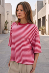 Round Neck Striped Short Sleeve Crop T-shirts