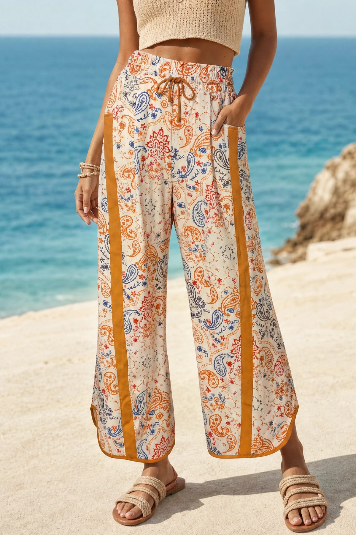 High Waisted Drawstring Elastic Sweatpants - Fisoew