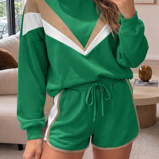 Sweatsuit Long Sleeve Pullover With Shorts Sets - Fisoew