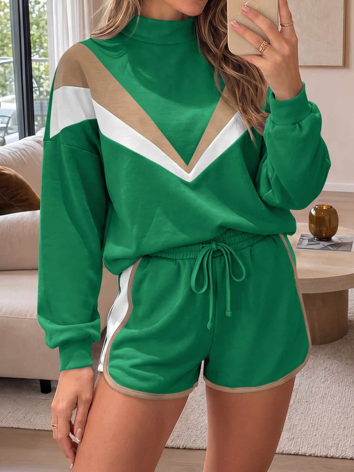 Sweatsuit Long Sleeve Pullover With Shorts Sets - Fisoew