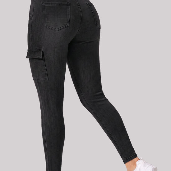 High Waisted Skinny Cargo Jeans - Fisoew