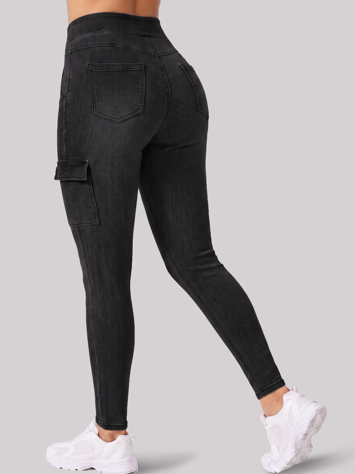 High Waisted Skinny Cargo Jeans - Fisoew