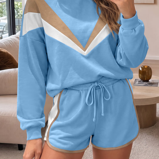 Sweatsuit Long Sleeve Pullover With Shorts Sets - Fisoew