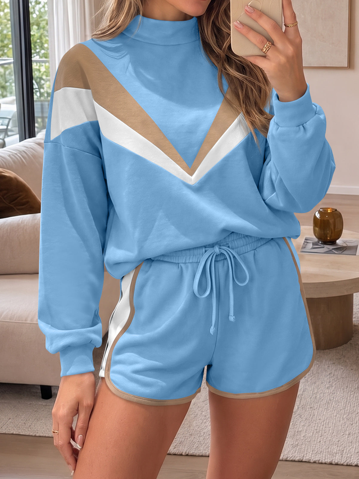 Sweatsuit Long Sleeve Pullover With Shorts Sets - Fisoew