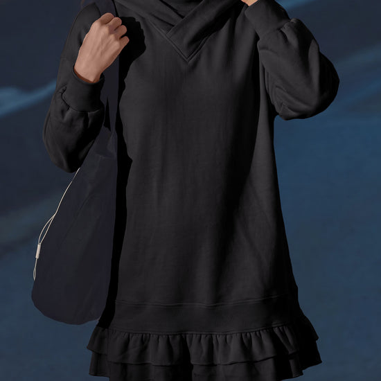 Turtleneck Hoodie Sweatshirt Mini Dresses - Fisoew