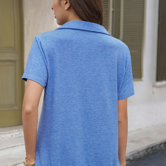 Fisoew Women's Blue Short Sleeve Polo Shirts - Fisoew