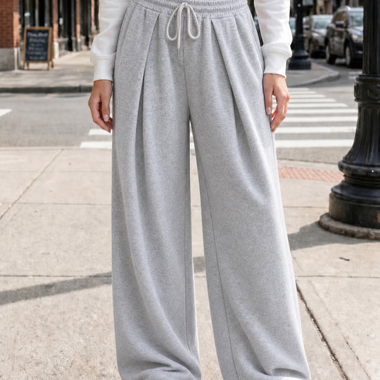 Solid Wide Leg High Waist Pants - Fisoew