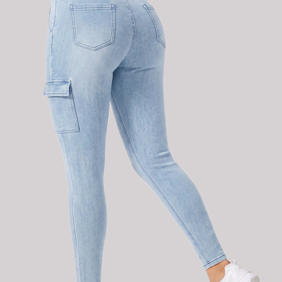 High Waisted Skinny Cargo Jeans - Fisoew