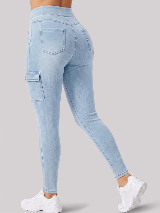 High Waisted Skinny Cargo Jeans - Fisoew
