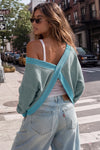 Reversible Wrap Long Sleeve Sweatshirt - Fisoew