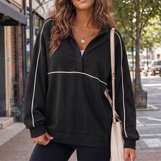 Long Sleeve Zipper Solid Sweatshirts - Fisoew