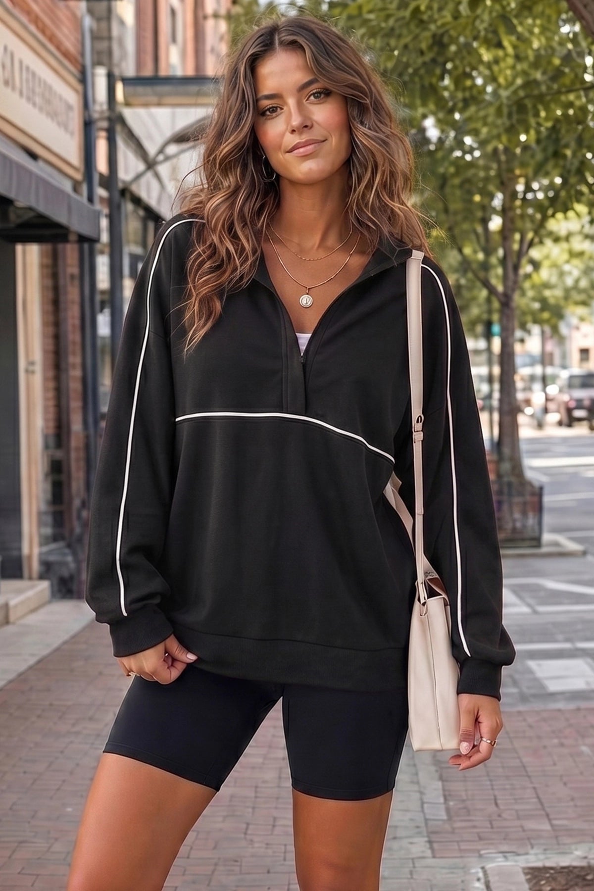 Long Sleeve Zipper Solid Sweatshirts - Fisoew