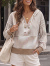 V Neck Striped Cropped Hoodies