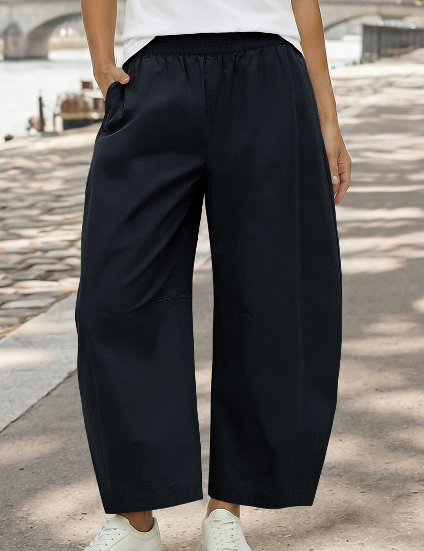 Fisoew Women's Black Wide Leg Barrel Pants - Fisoew