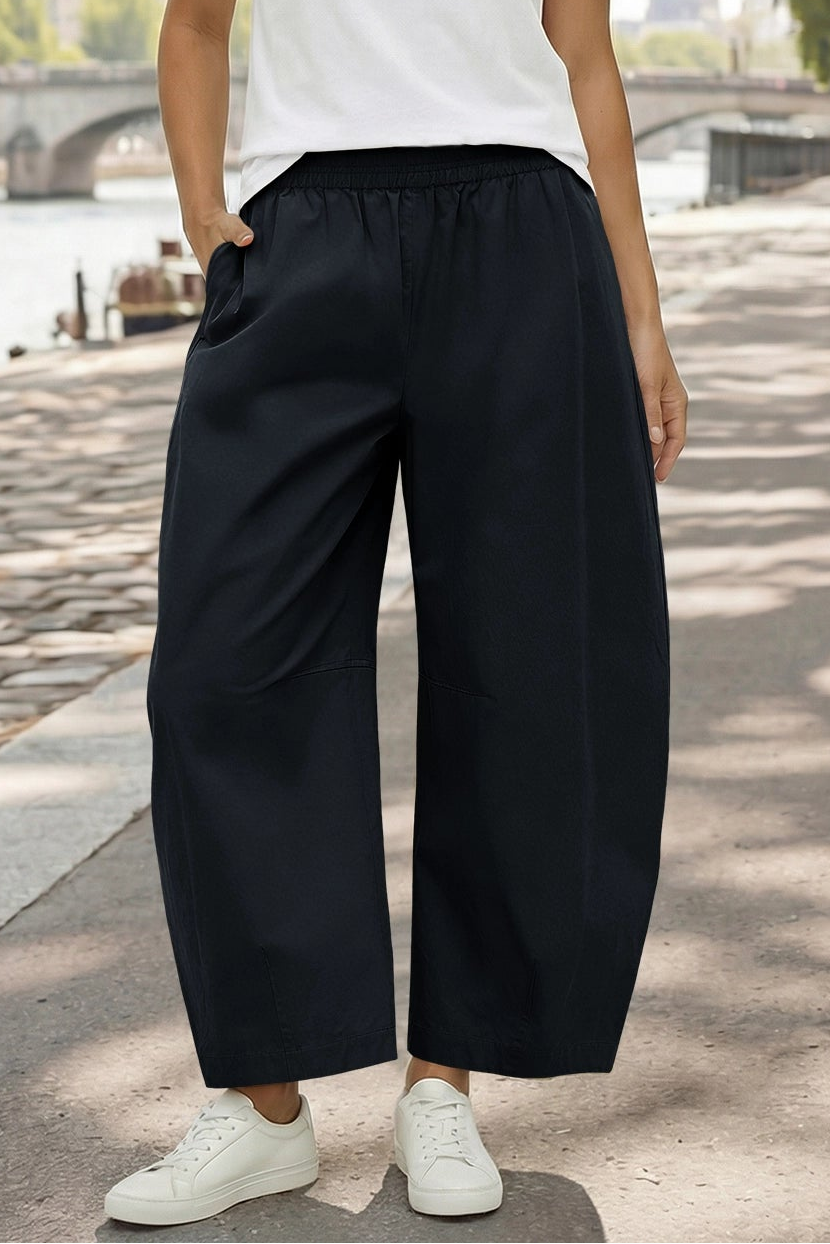 Fisoew Women's Black Wide Leg Barrel Pants - Fisoew